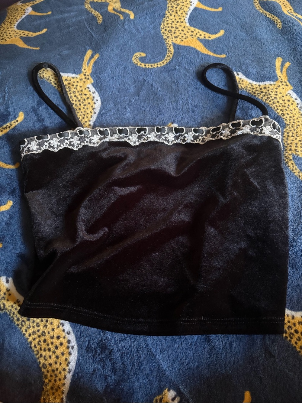 Black Velvet Lace-Trim Crop Cami Top